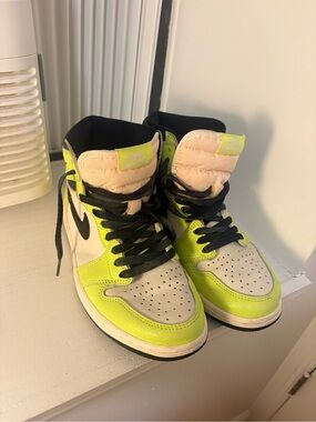 Nike Women’s High-Top Sneakers in Neon Yellow and Cream with Black Accents